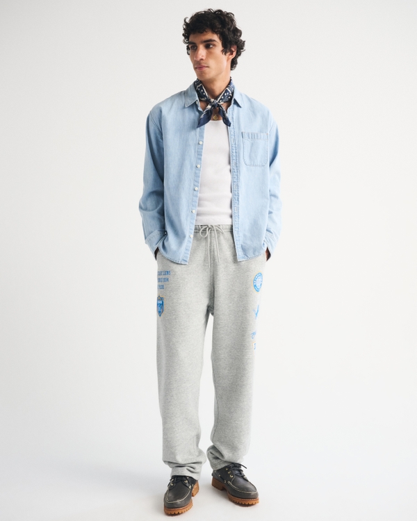 Detroit Lions Baggy Open-Hem Sweatpant, Heather Grey-lions view 1
