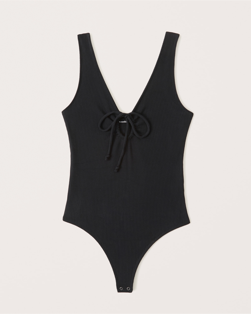 Ribbed Tie Front Bodysuit