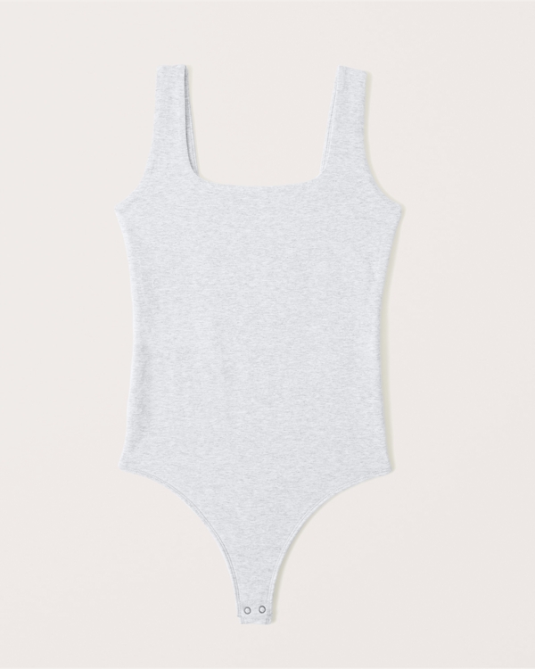 Cotton-Blend Seamless Fabric Tank Bodysuit, Light Grey view 1