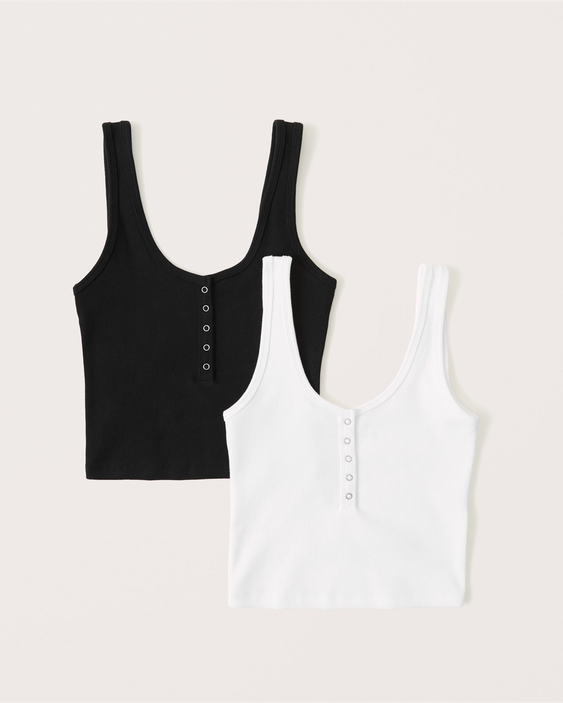 Women's 2-Pack Ribbed Henley Tanks, Women's Tops