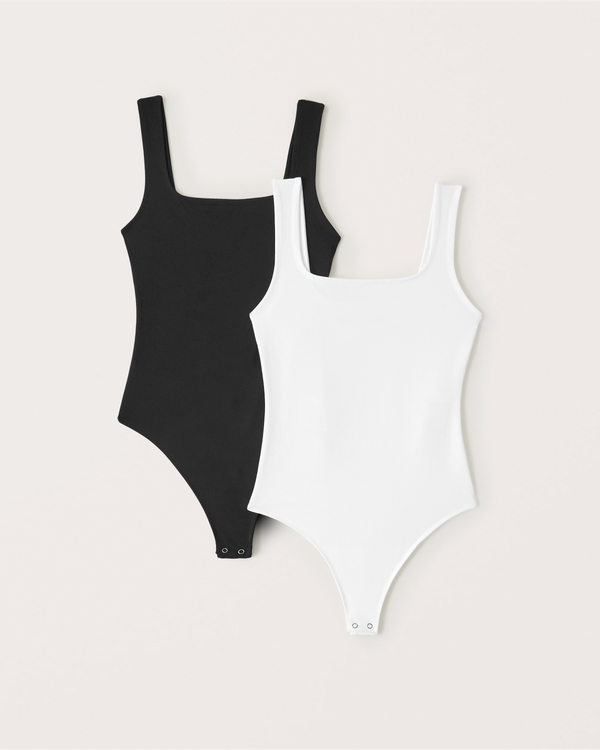 2-Pack Seamless Fabric Tank Bodysuits, Black-white view 1