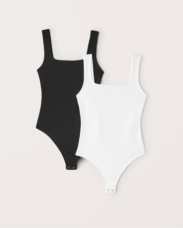 2-Pack Seamless Fabric Tank Bodysuits, Black-white