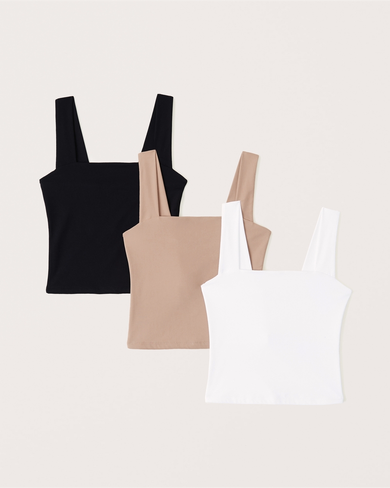 3-Pack Double-Layered Seamless Fabric Squareneck Tank