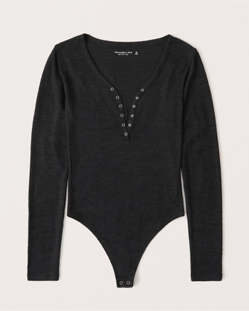 Women's LongSleeve Cozy Henley Bodysuit Women's Clearance