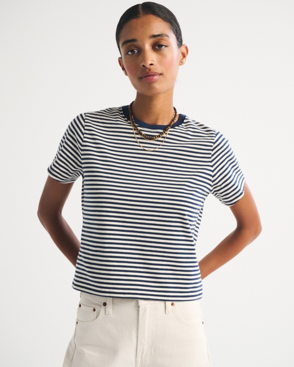 Polished Skimming Tee, Navy Stripe view 1