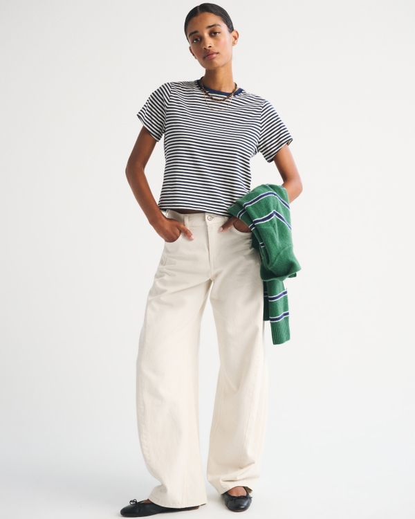Polished Skimming Tee, Navy Stripe view 2