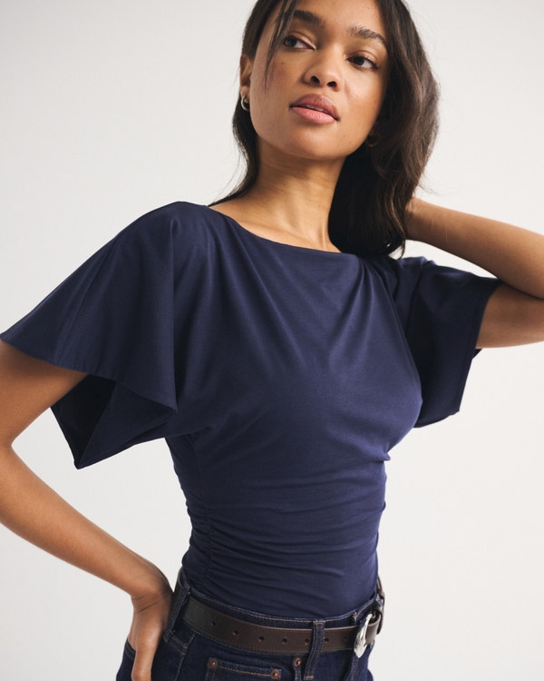 Flutter Sleeve Slash Top, Muted Navy view 1