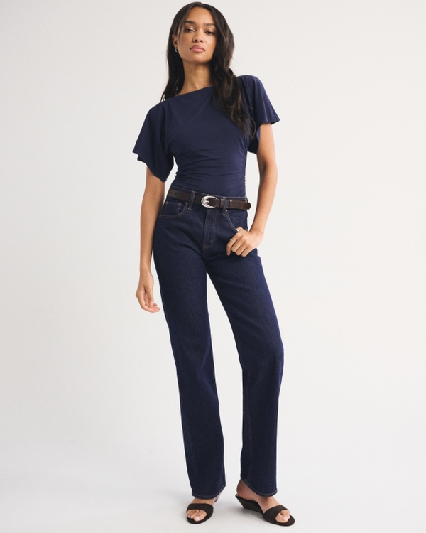 Flutter Sleeve Slash Top, Muted Navy view 2