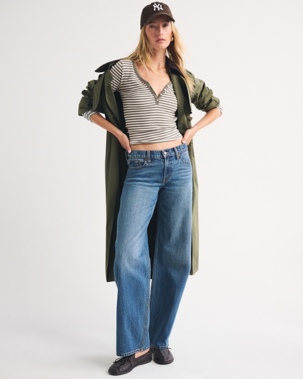 Long-Sleeve Rib Lounge Henley, Olive Gray Stripe view 2