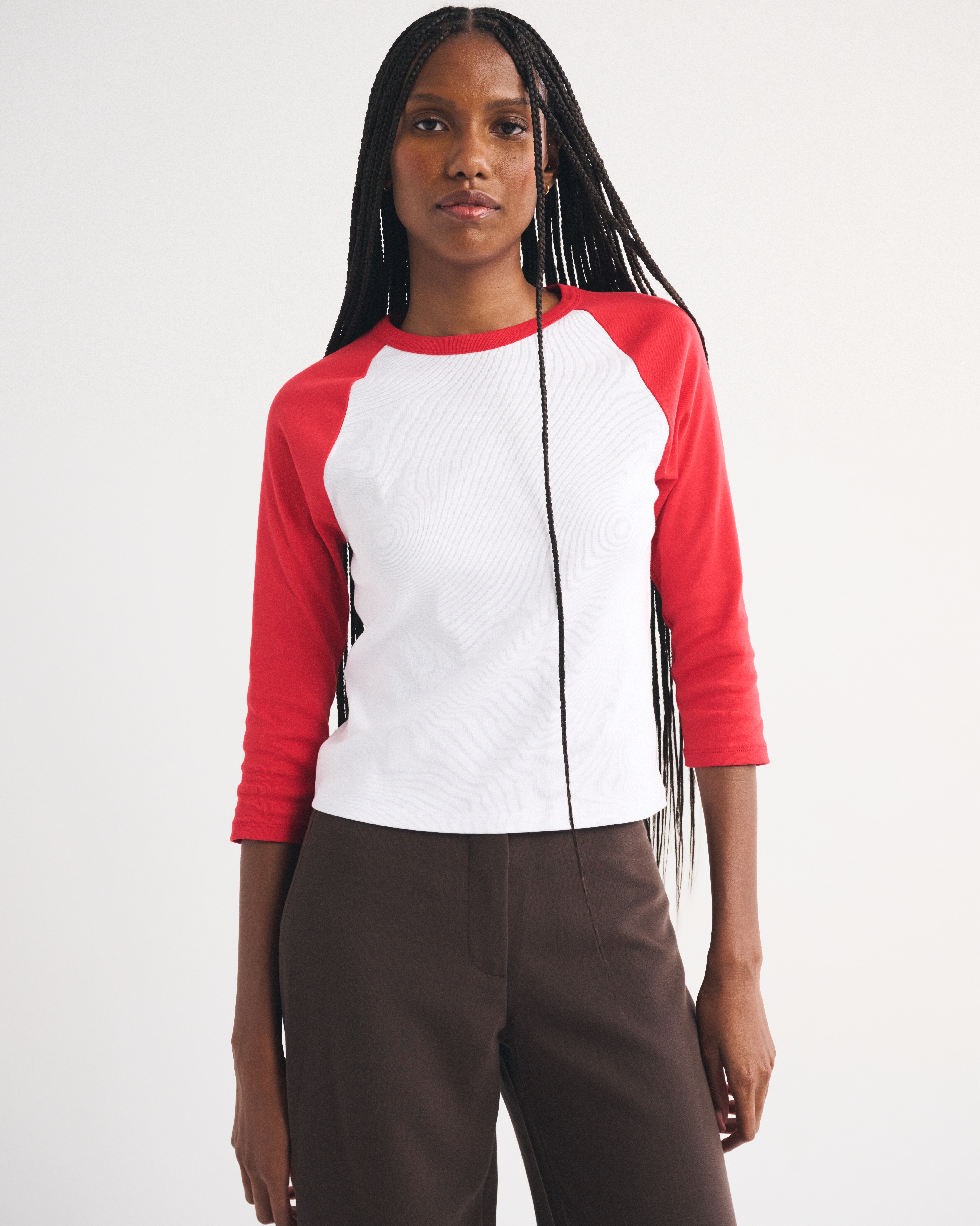 Женская футболка Abercrombie & Fitch 3/4 Sleeve Baseball, цвет: Яркий красный — фото 2