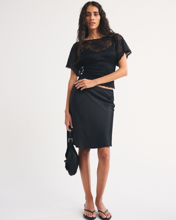 Lace Flutter Sleeve Slash Top, Black view 2
