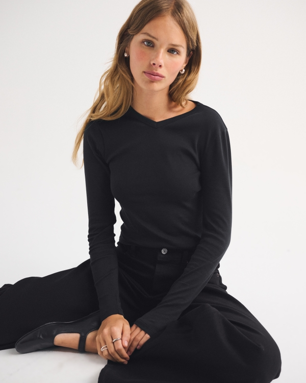 Long-Sleeve Jersey V-Neck Baby Tee by Abercrombie & Fitch