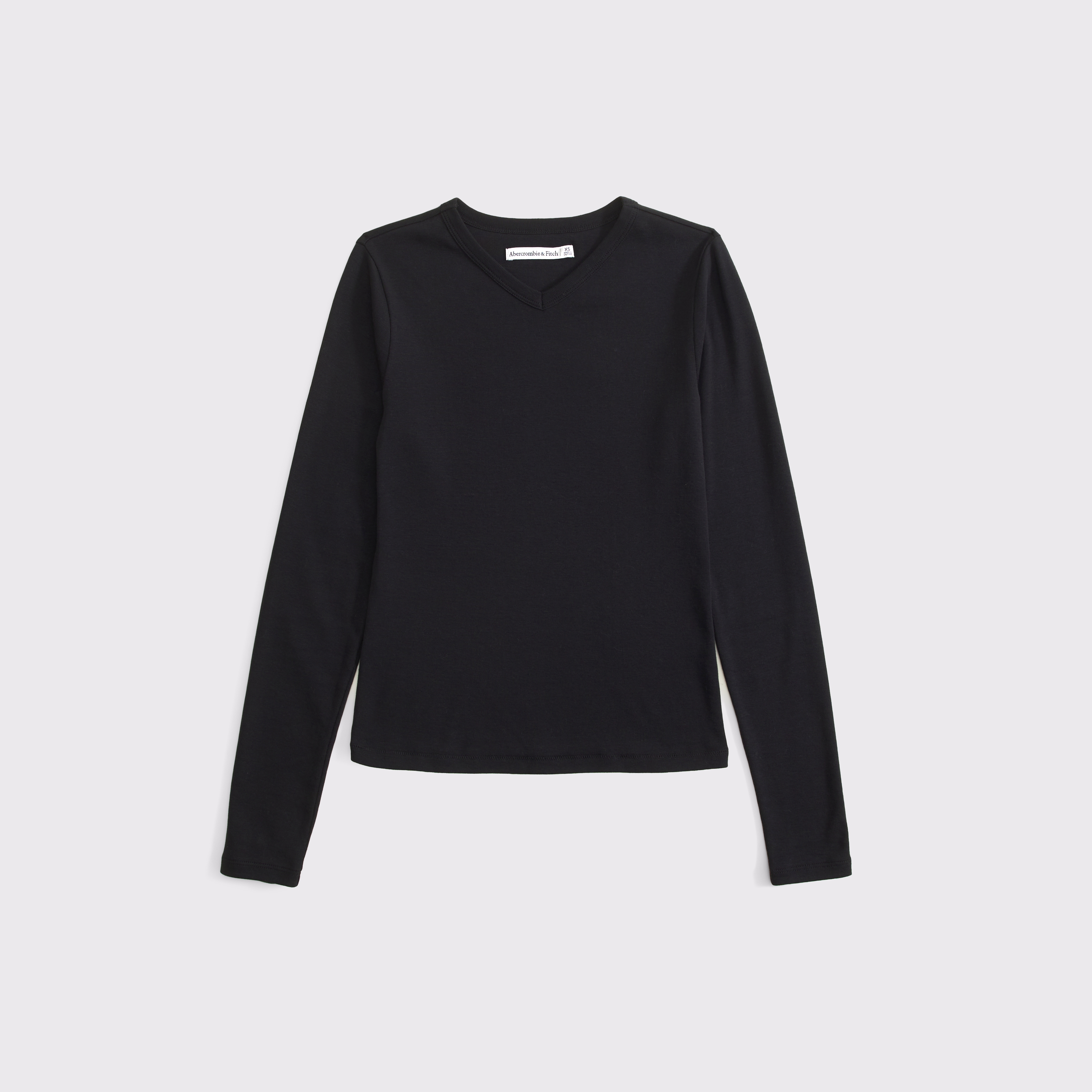 Женская футболка Abercrombie & Fitch Long-Sleeve Jersey V-Neck Baby Tee, цвет: Чёрный — фото 1
