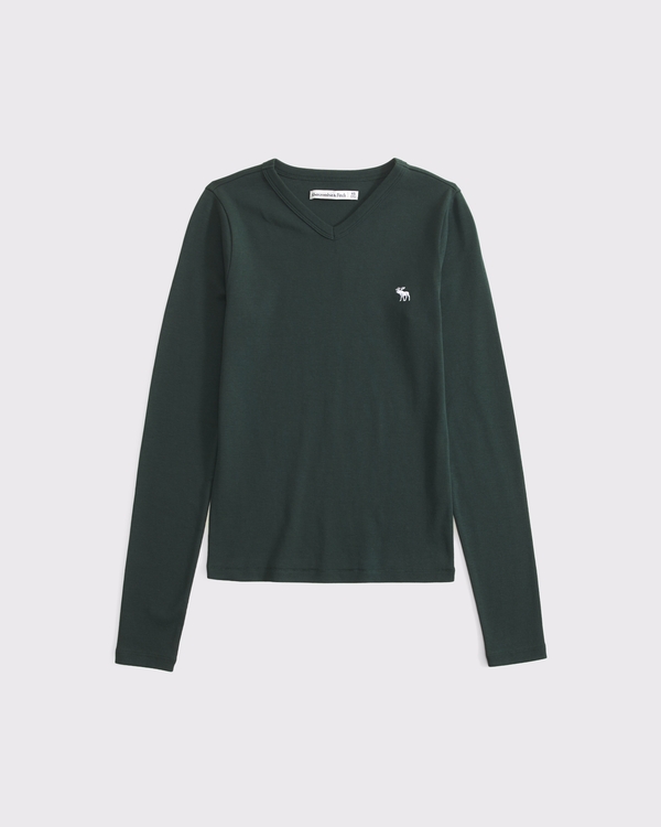 ヴィンテージ新品Abercrombie & Fitch長袖 Vネックボルドー S ウィメンズ 長袖アイコン ジャージー Vネック ベビーTシャツ