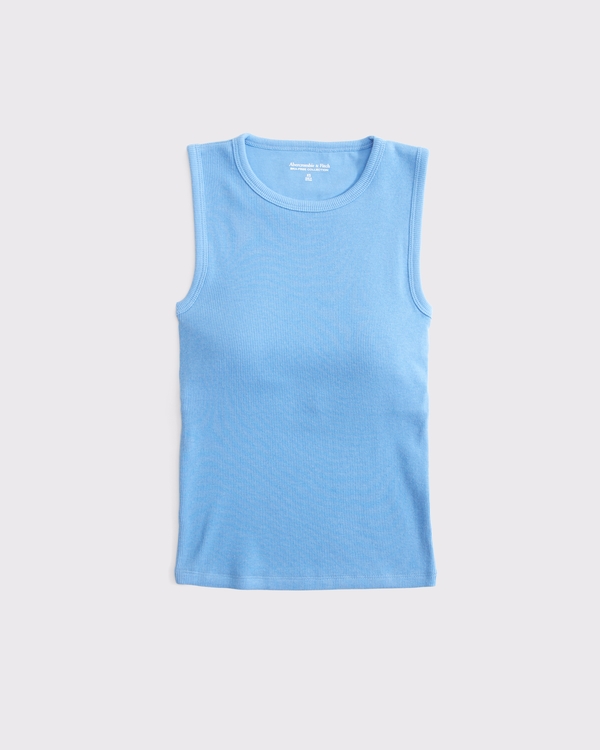 Bra-Free Rib High Neck Tank, Blue view 1
