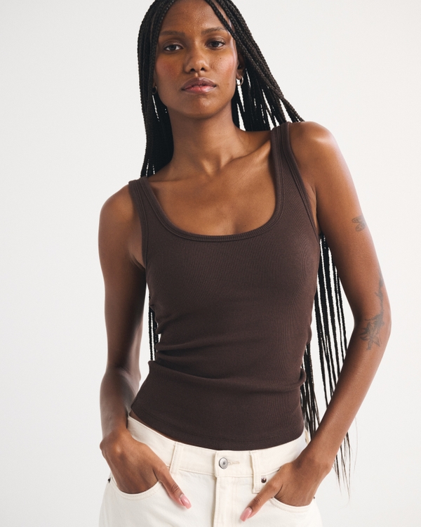 Bra-Free Longline Rib Scoop Neck Tank, Espresso view 1