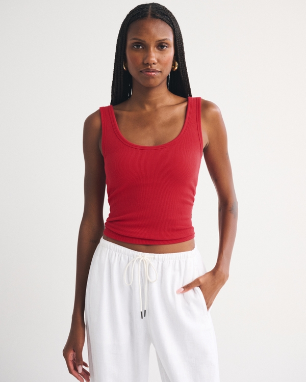 Bra-Free Rib Scoop Neck Tank, Red view 1