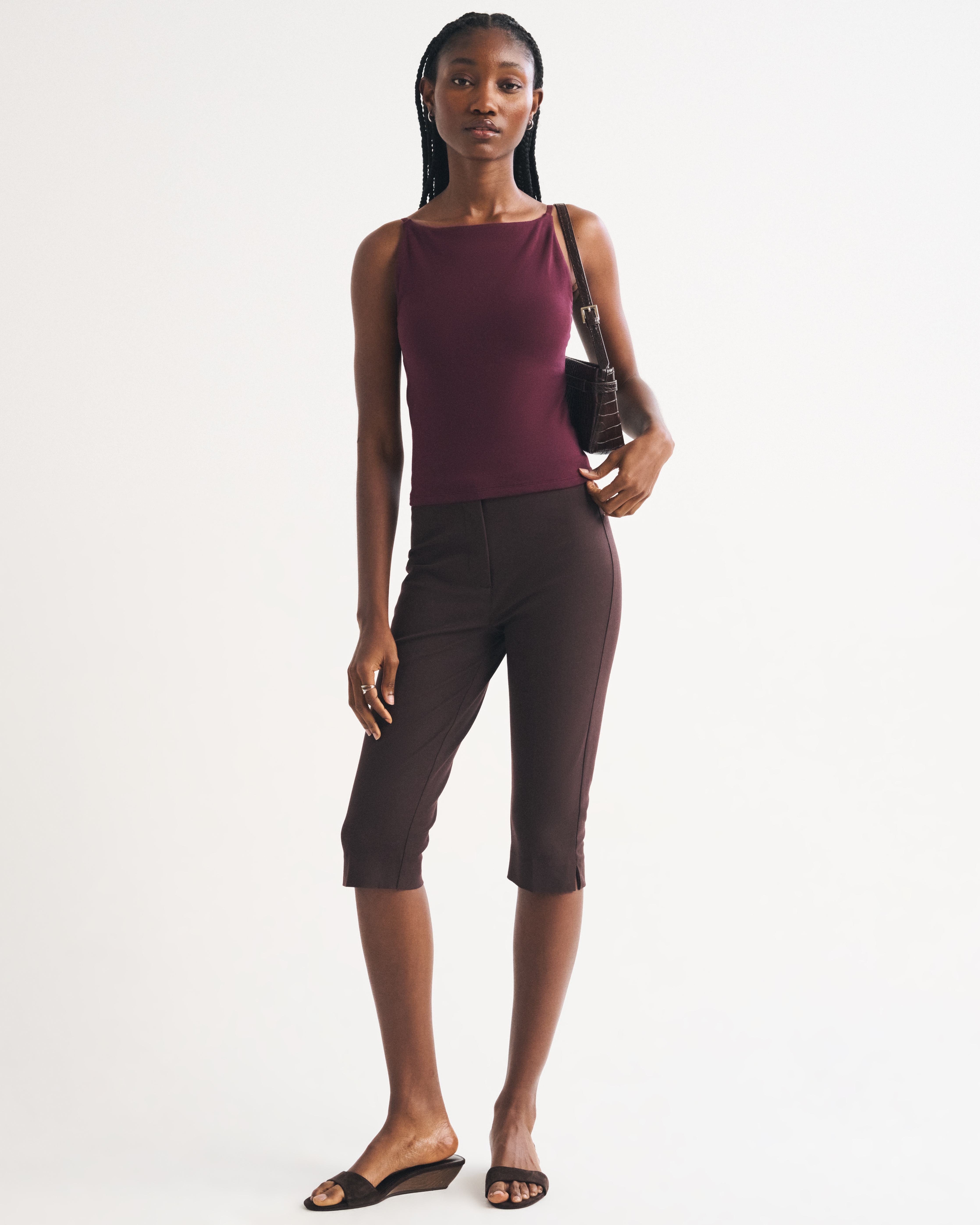 Женский топ Abercrombie & Fitch Bra-Free Apron Tank, цвет: Тёмный сливовый — фото 3