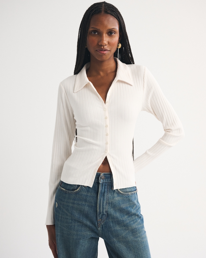 Collared Rib Button-Through Top - thumbnail 8