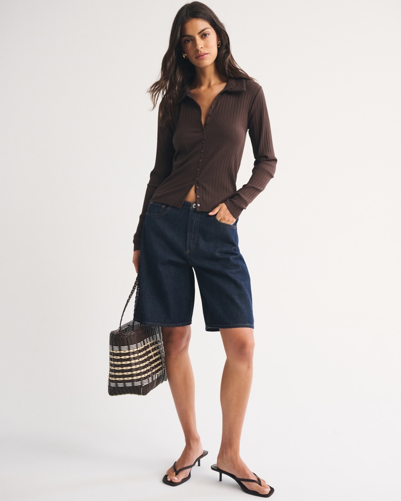 Collared Rib Button-Through Top