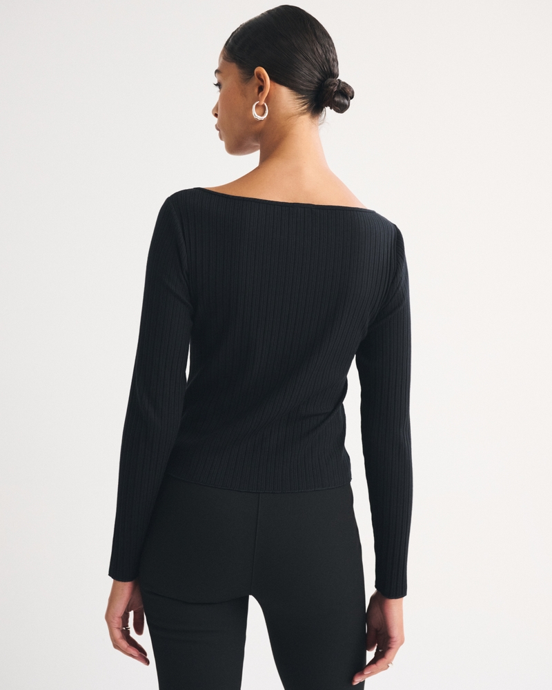 Long-Sleeve Rib Keyhole Top - thumbnail 4