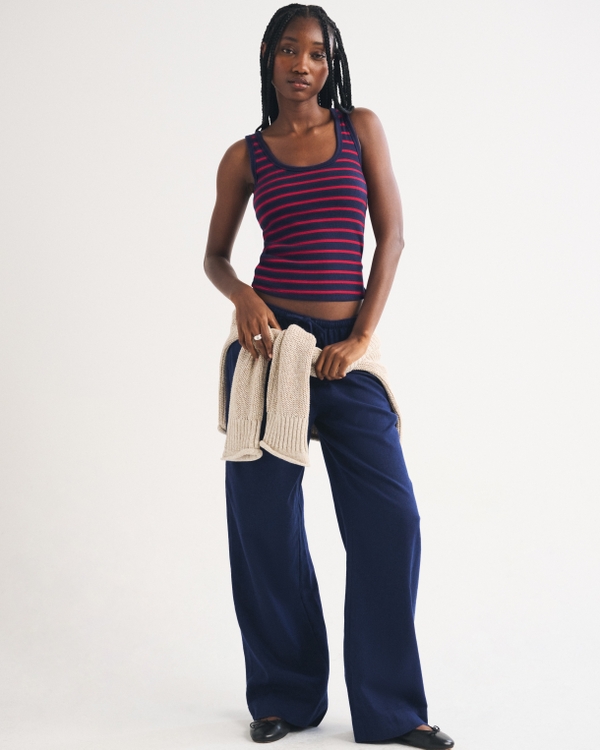 Bra-Free Rib Scoop Neck Tank, Deep Navy Stripe view 2
