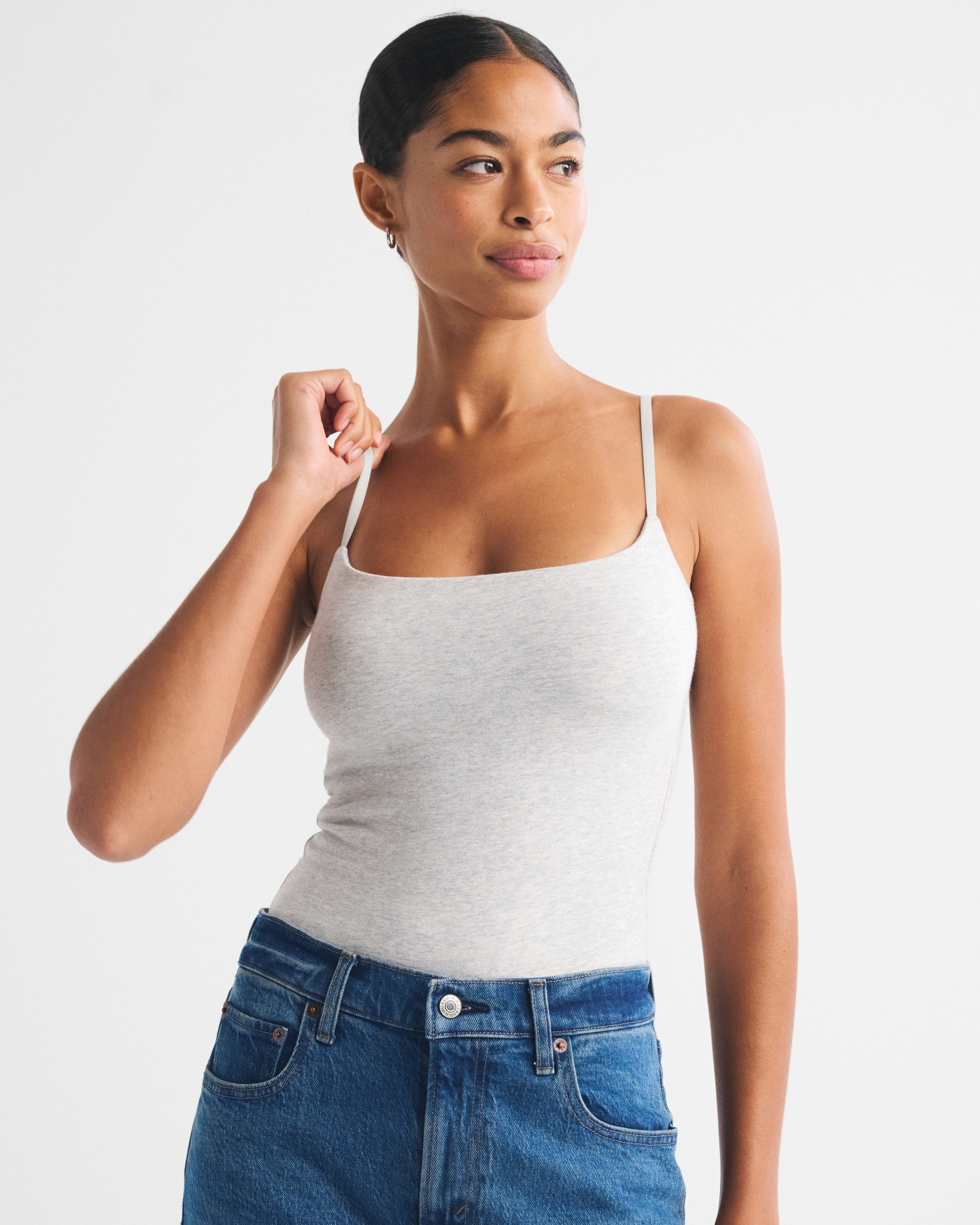 Женский топ Abercrombie & Fitch Bra-Free Longline 90s Cami, цвет: Серый меланжевый — фото 2