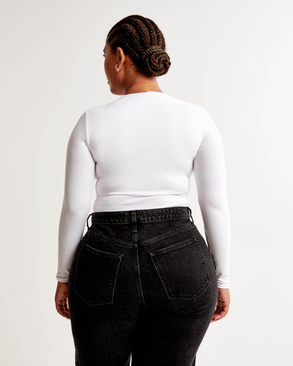 Long-Sleeve Cotton-Blend Seamless Fabric Crew Bodysuit