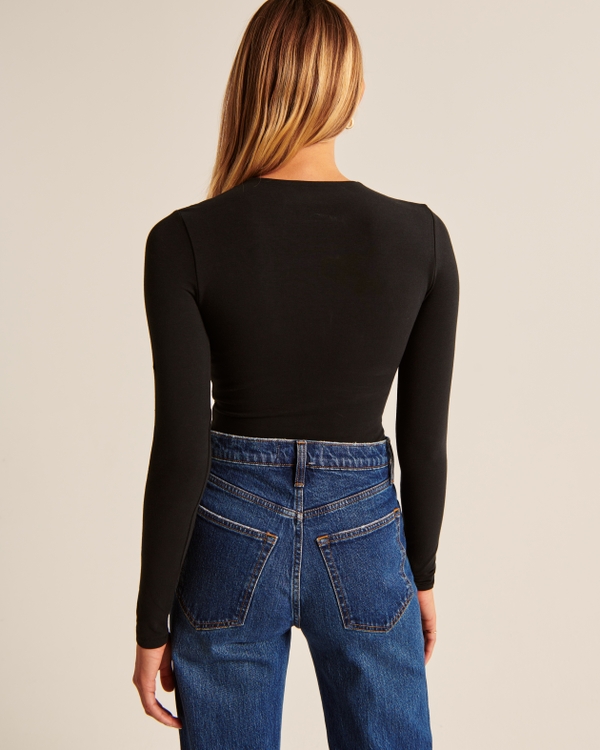 Long-Sleeve Cotton-Blend Seamless Fabric Crew Bodysuit
