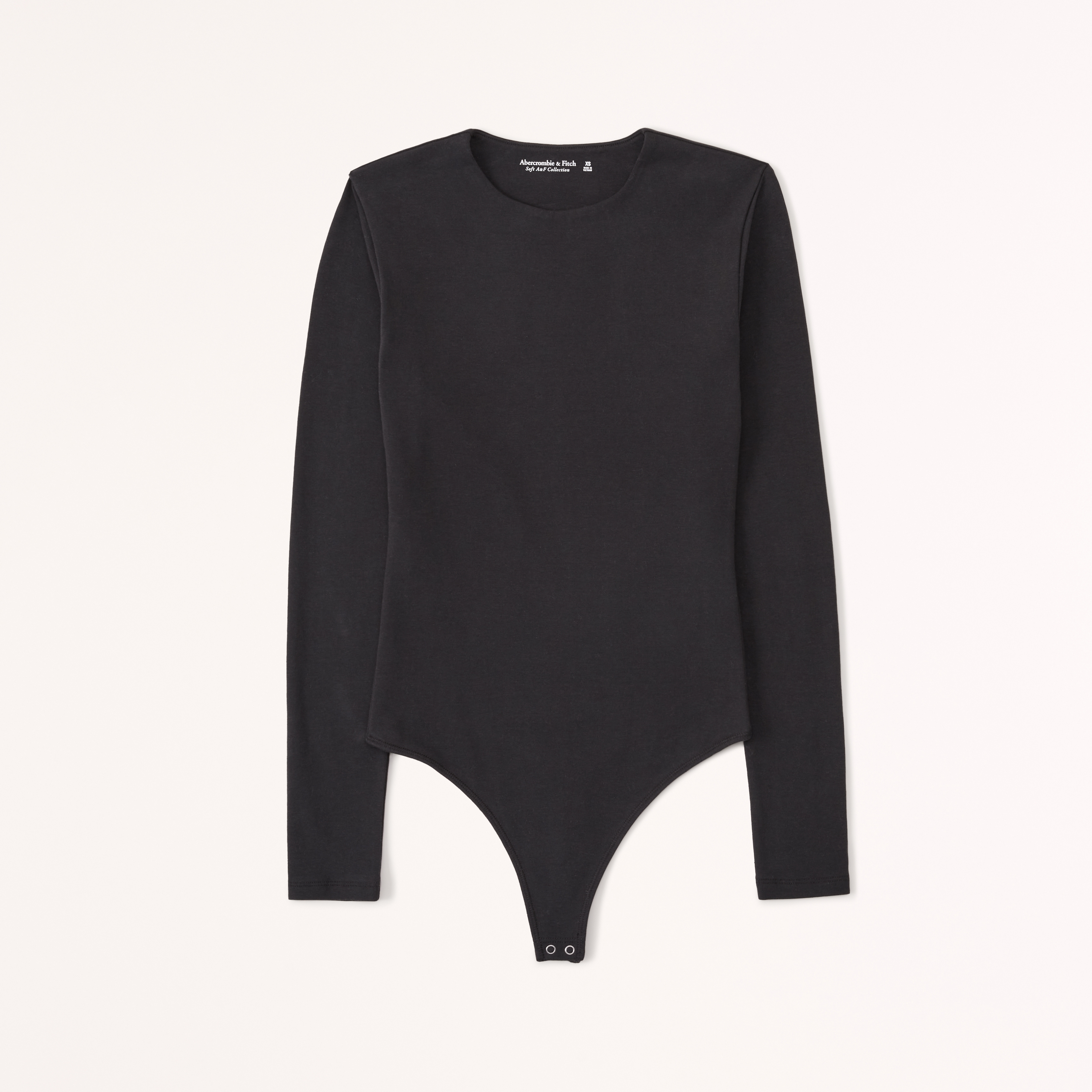 Abercrombie & Fitch Long-sleeve Cotton-blend Seamless Fabric Crew Bodysuit In Black