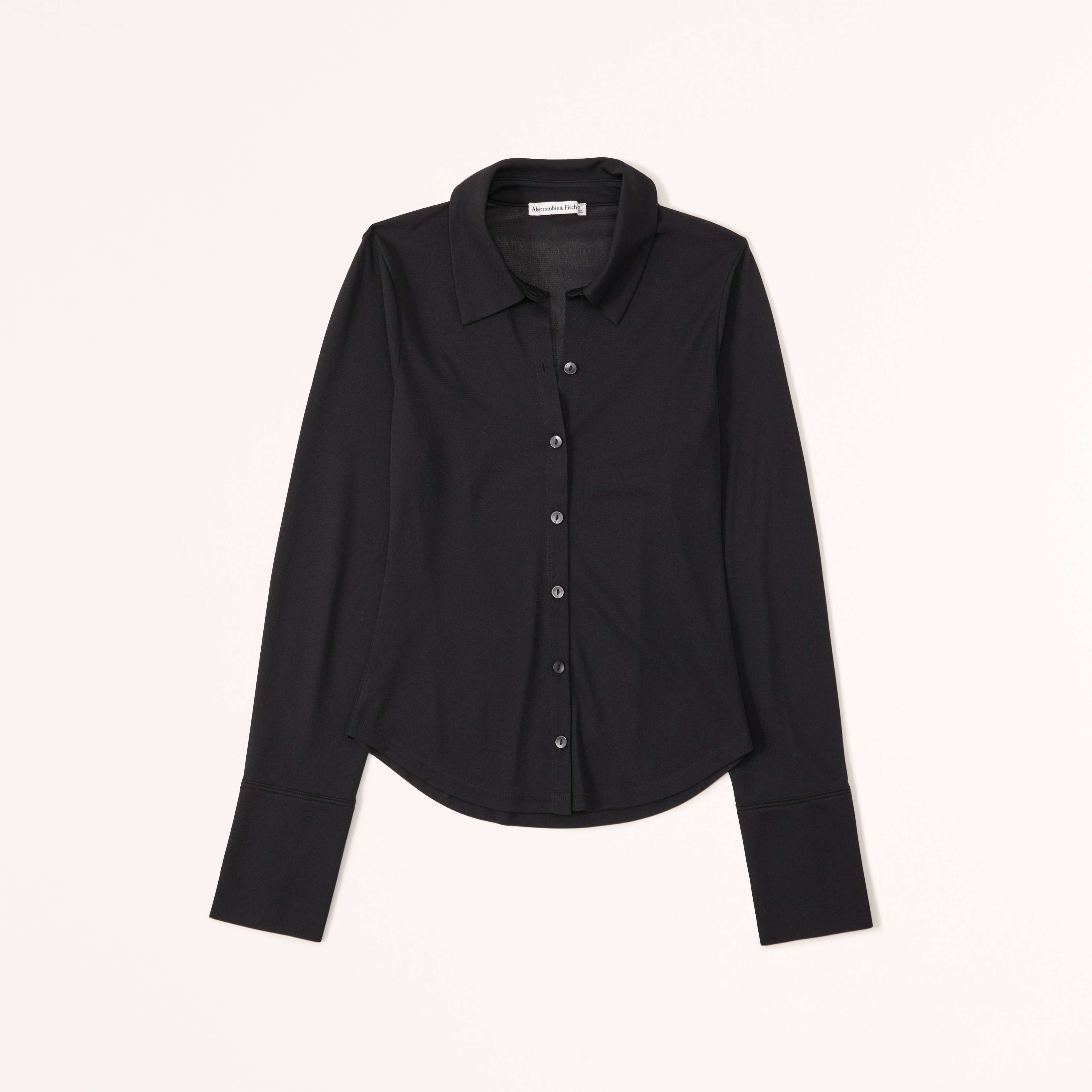 Long-Sleeve Mesh Button-Up Top