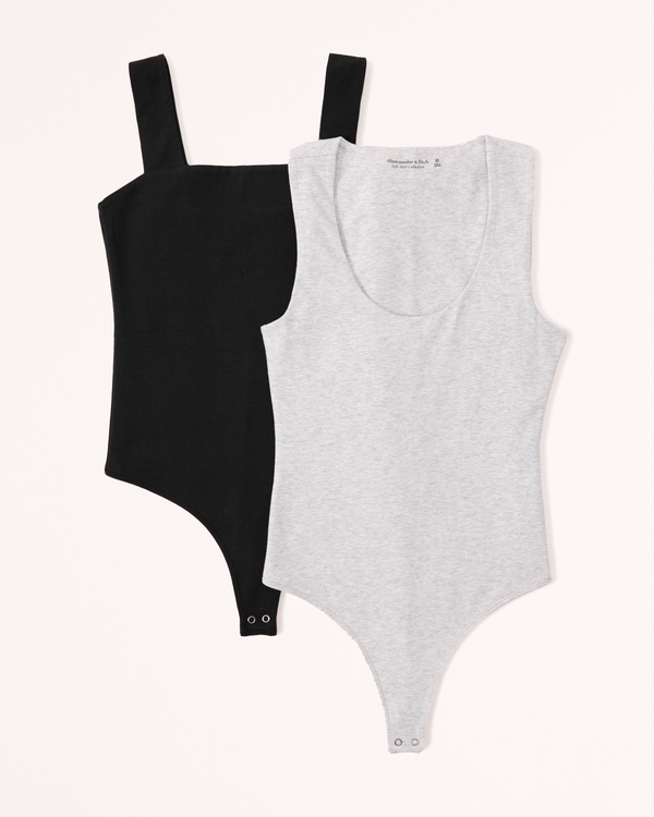 2-Pack Cotton Seamless Fabric Bodysuits, Black And Grey