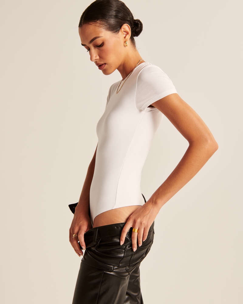 Short-Sleeve Cotton-Blend Seamless Fabric Crew Bodysuit