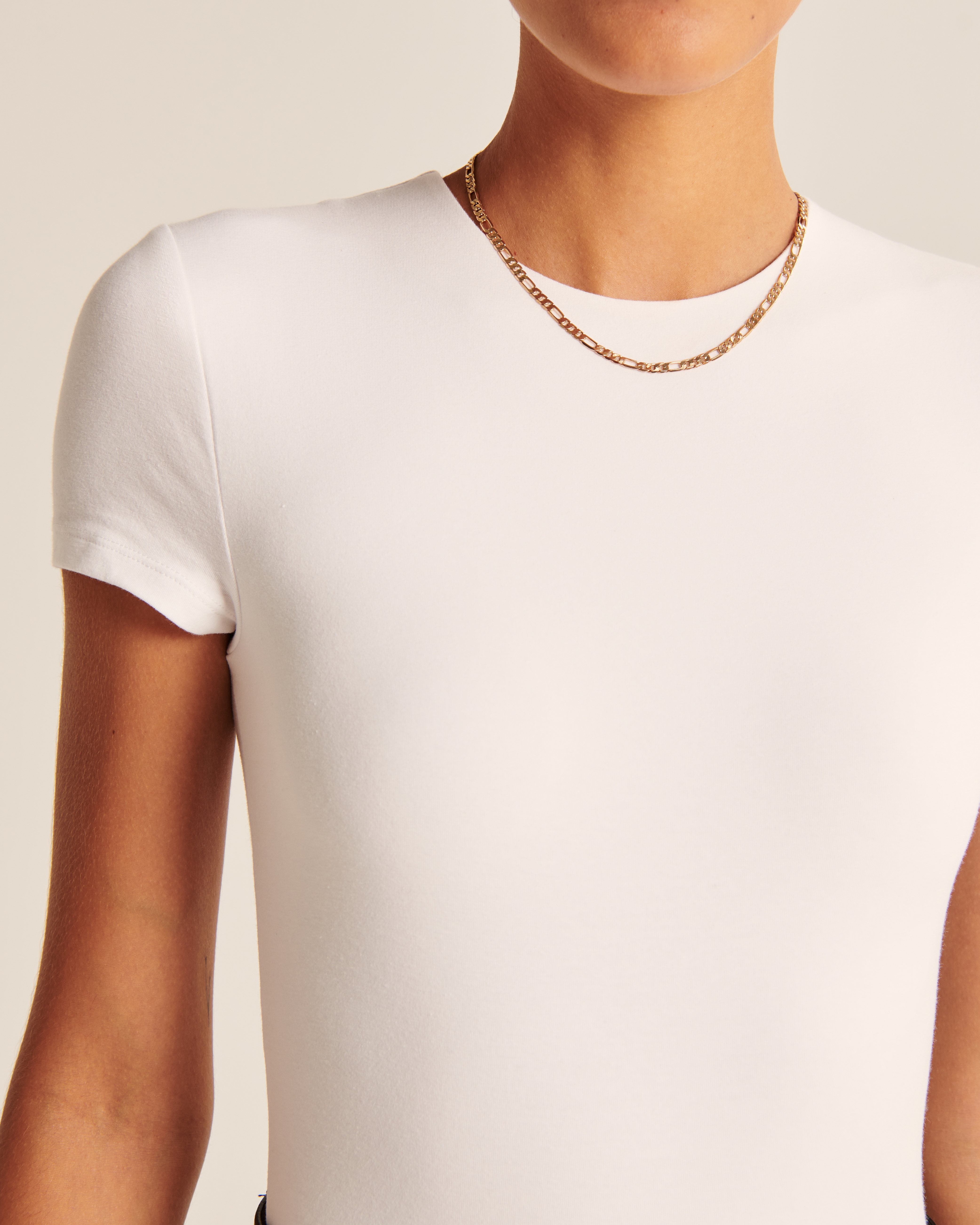 Abercrombie & Fitch Short-sleeve Cotton-blend Seamless Fabric Crew Bodysuit In White