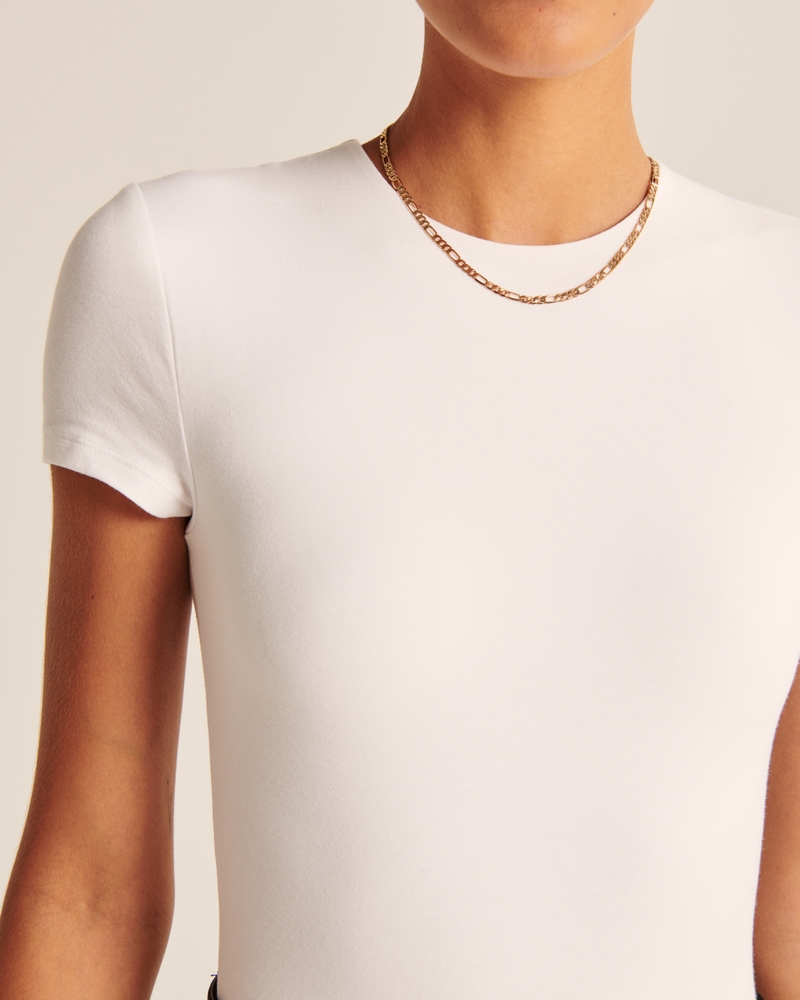 Short-Sleeve Cotton-Blend Seamless Fabric Crew Bodysuit