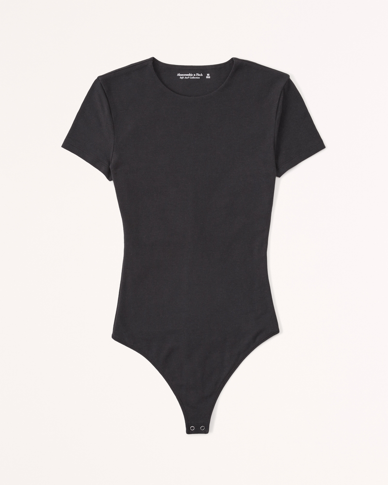 Women's Short-Sleeve Cotton-Blend Seamless Fabric Crew Bodysuit, Women's  The A&F Getaway Shop