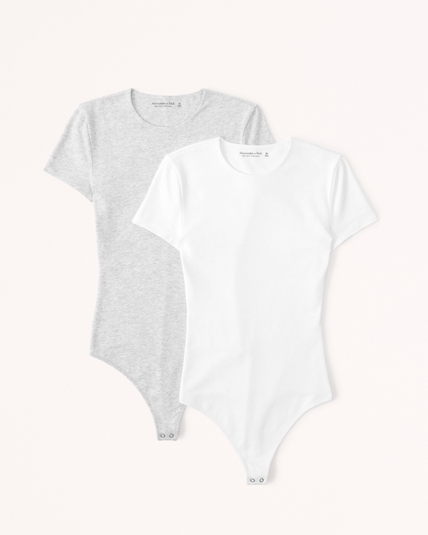 2-Pack Short-Sleeve Tee Bodysuits, Light Grey Multi Pack