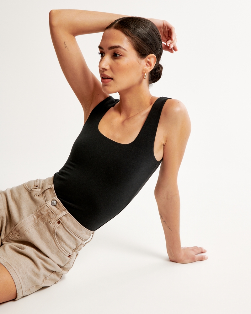 Women's Cotton-Blend Seamless Fabric Tank Bodysuit, Women's Tops