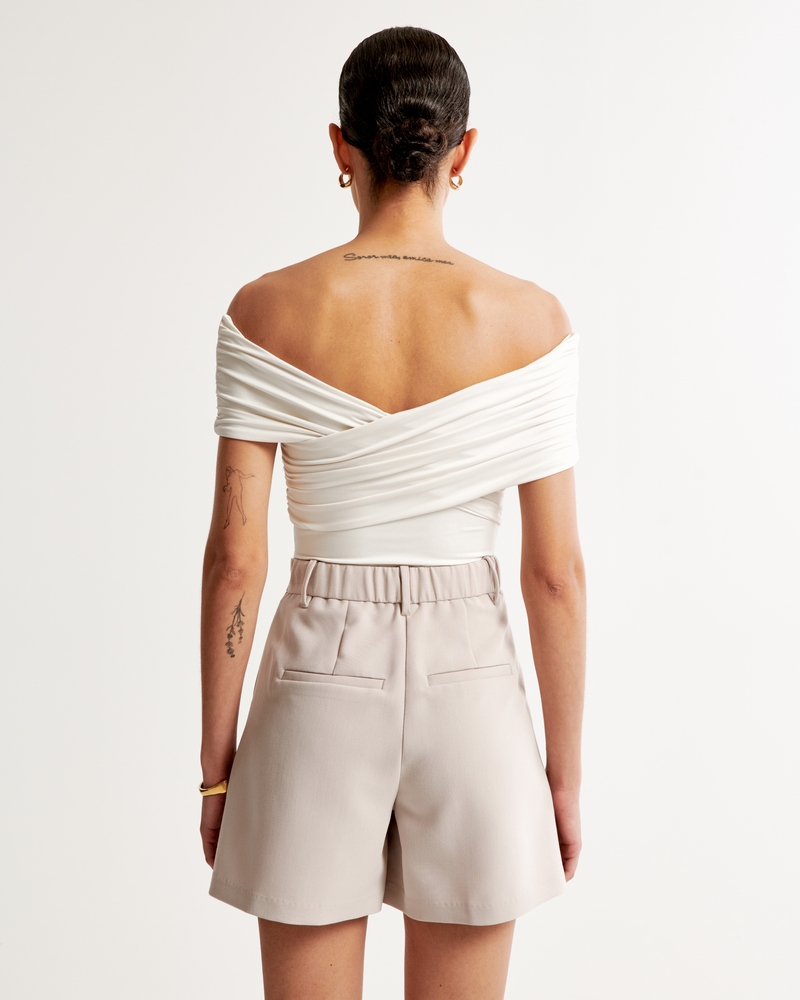 Women's Sleek Seamless Ruched Wrap Bodysuit, Women's Tops