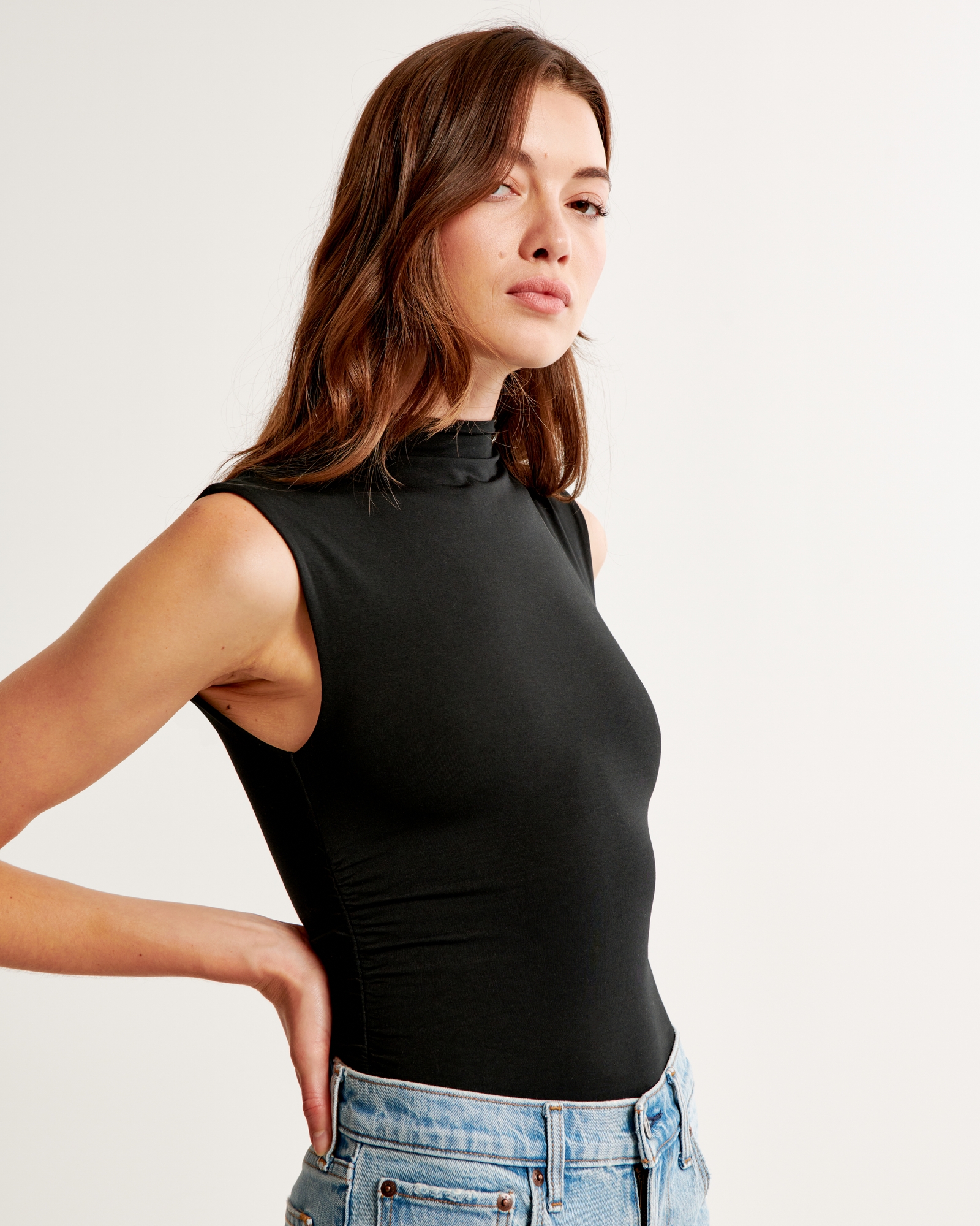 Women's Cotton-Modal Ruched Shell Bodysuit