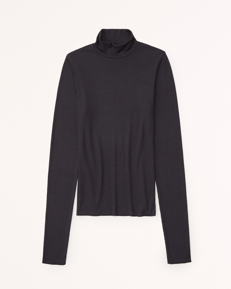 Long-Sleeve Featherweight Rib Tuckable Mockneck Top