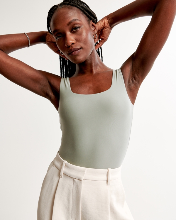 Soft Matte Seamless Squareneck Bodysuit, Green view 1