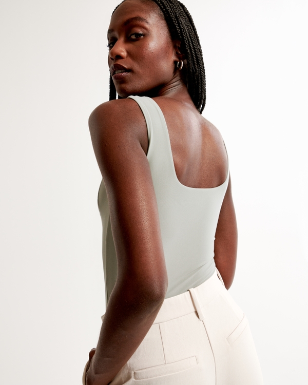 Soft Matte Seamless Squareneck Bodysuit, Green view 2