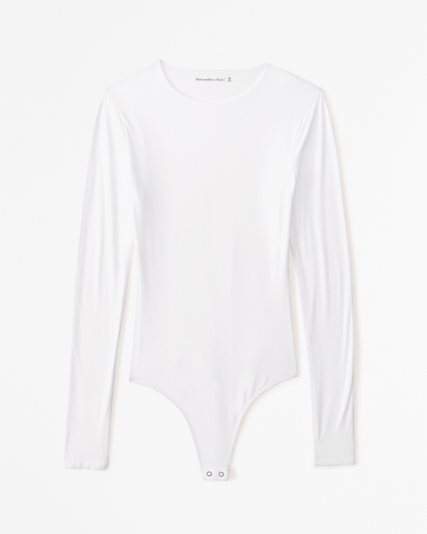 Soft Matte Seamless Long-Sleeve Crew Bodysuit, White