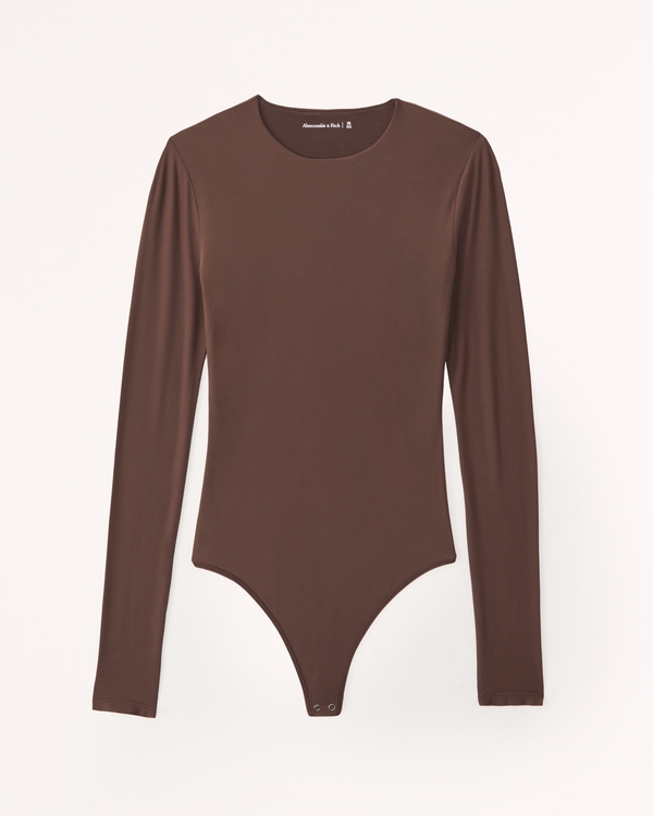 Soft Matte Seamless Long-Sleeve Crew Bodysuit, Brown view 1