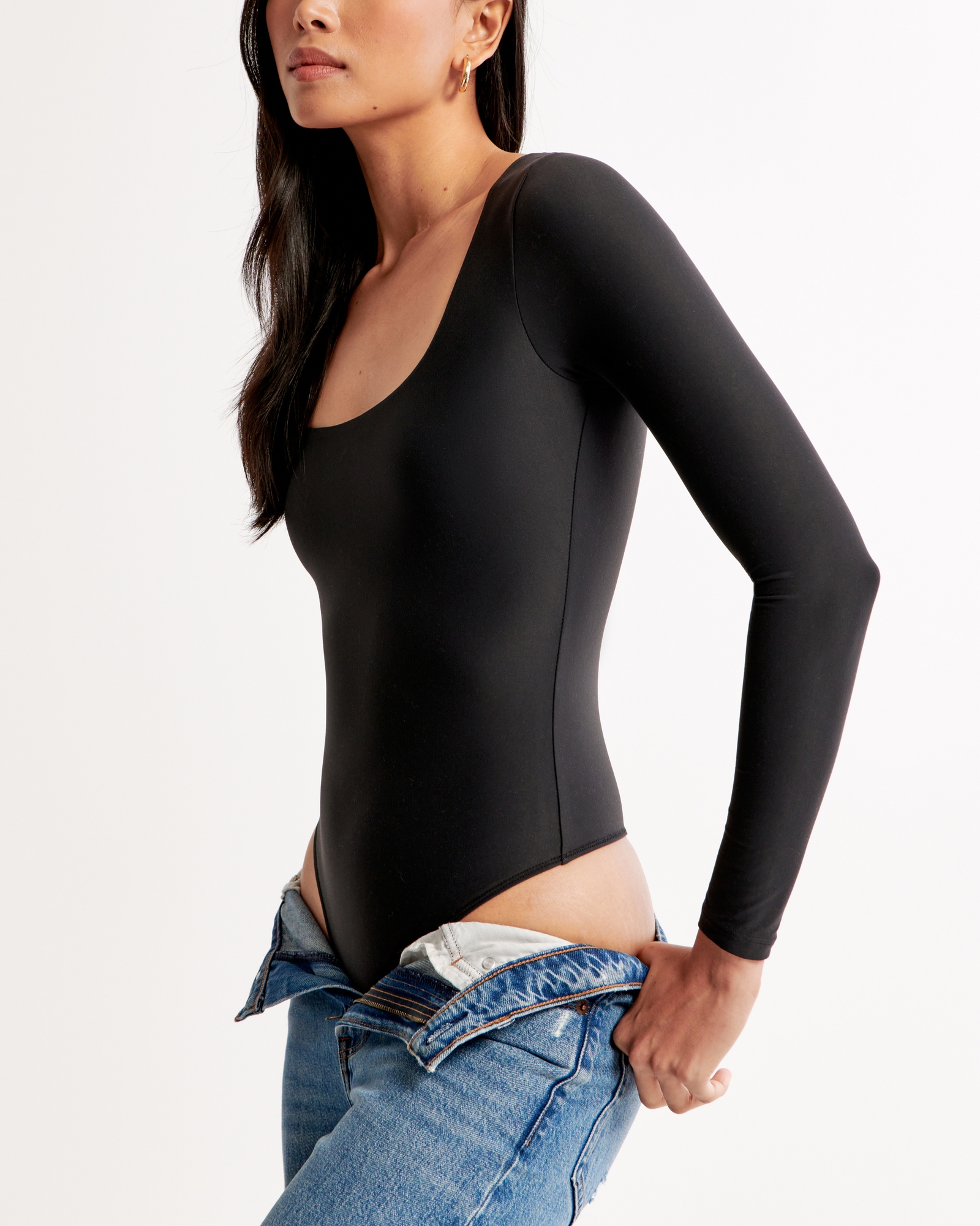 Womens White Squareneck Long Sleeve Bodysuit S, M, L, XL