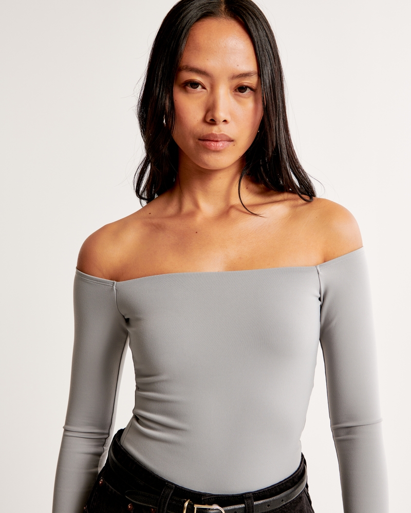 Women's Long-Sleeve Slinky Jersey Off-The-Shoulder Bodysuit