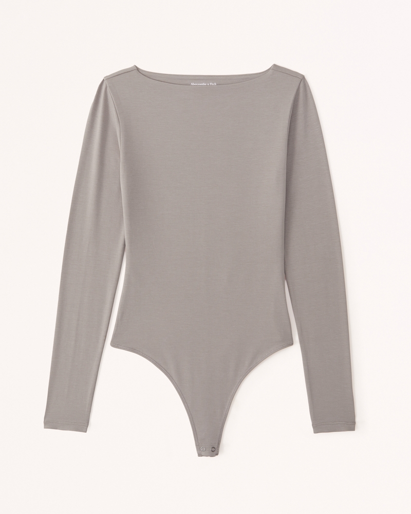 Women's Long-Sleeve Cotton-Modal Slash Bodysuit