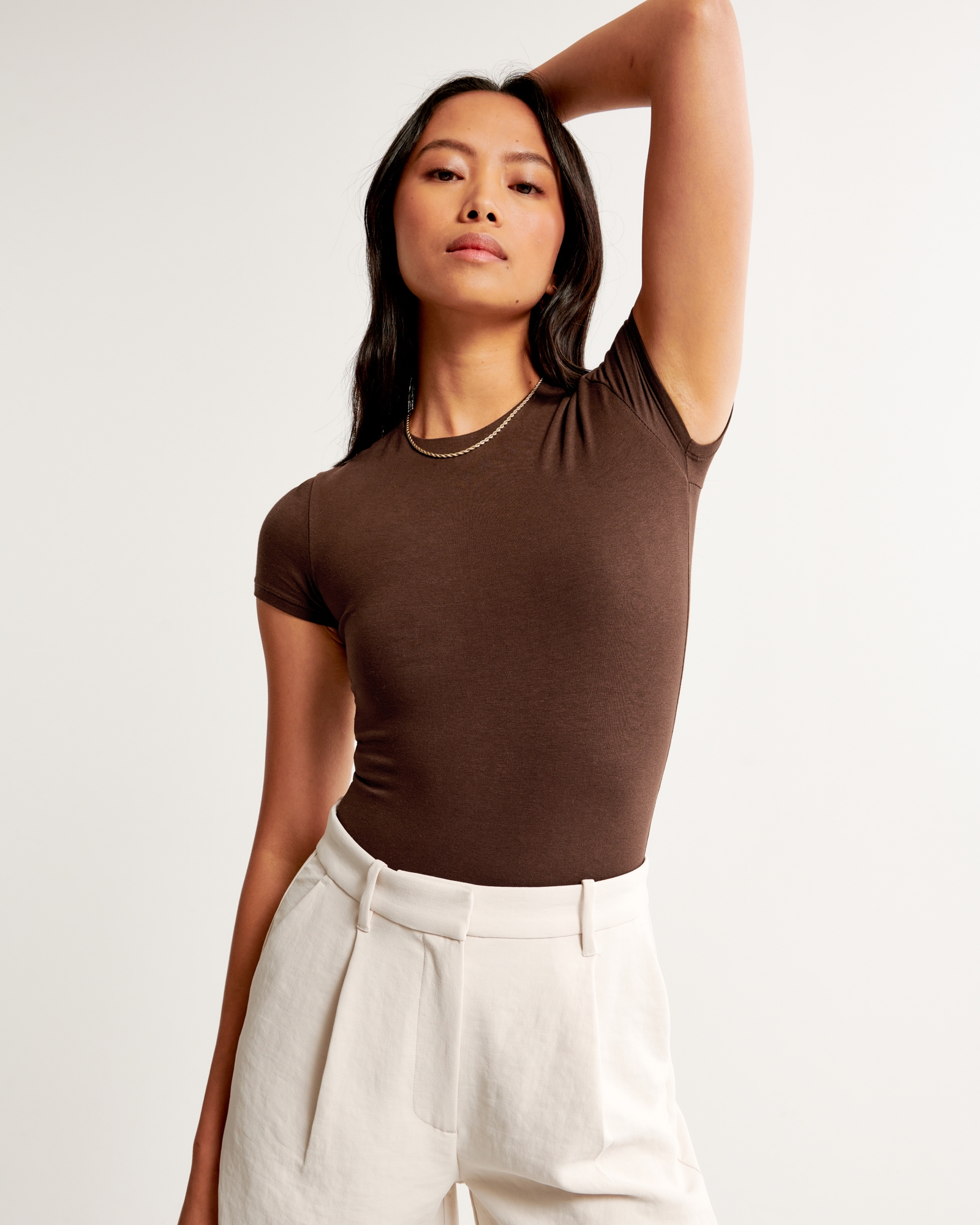 Women's Cotton-Blend Seamless Fabric Tee Bodysuit, Women's Tops