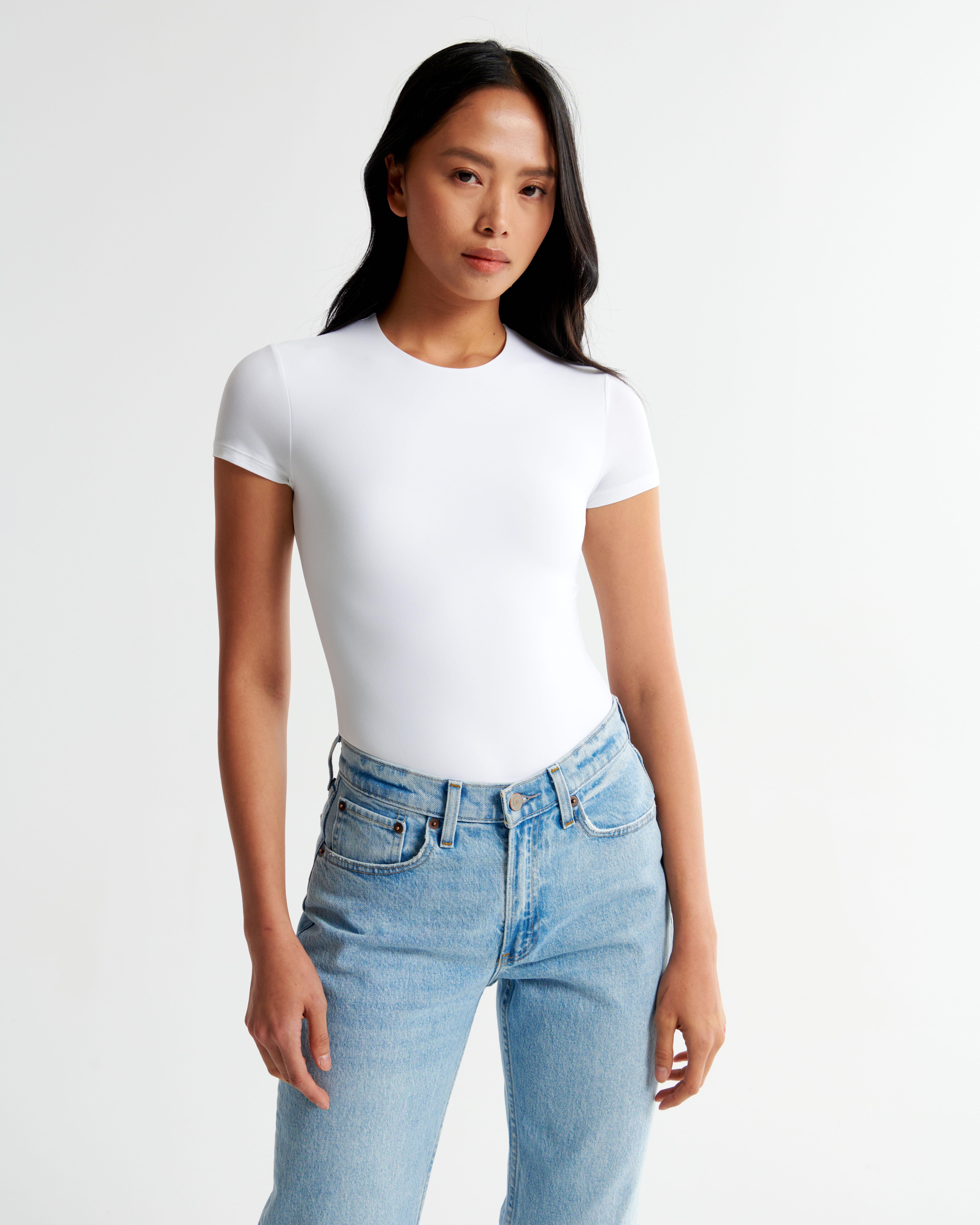 Abercrombie & Fitch Soft Matte Seamless Tee Bodysuit In White
